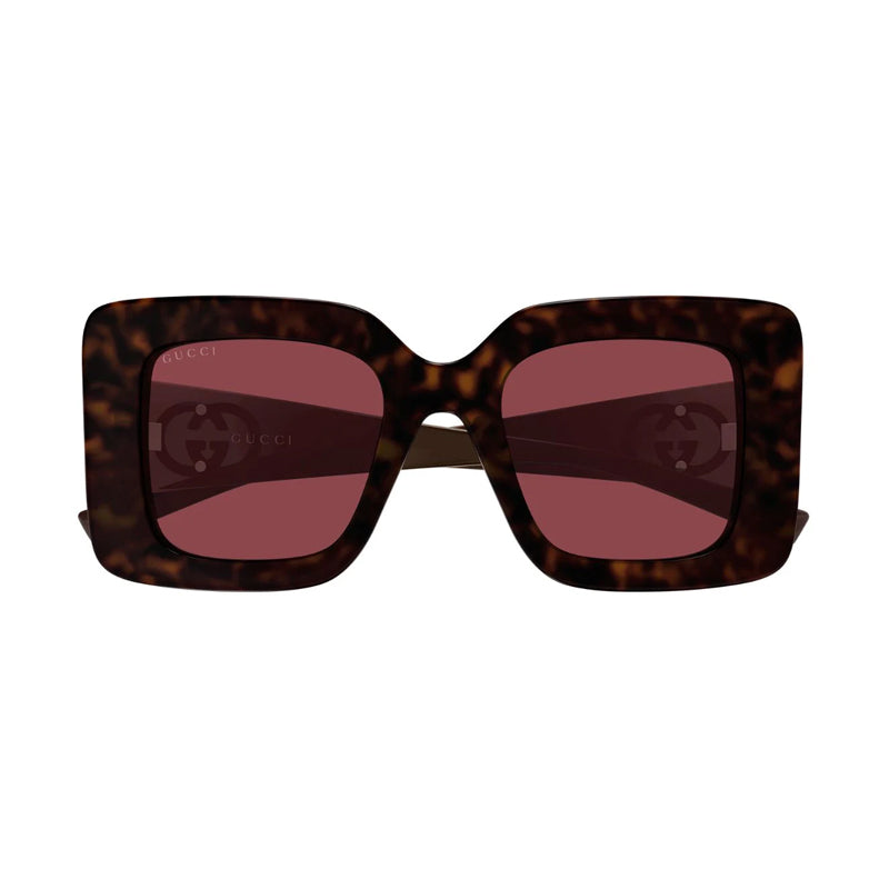 Gucci Sunglasses Square Full Rim, Brown Havana Frame and Solid Burgundy Lens GG2025S002