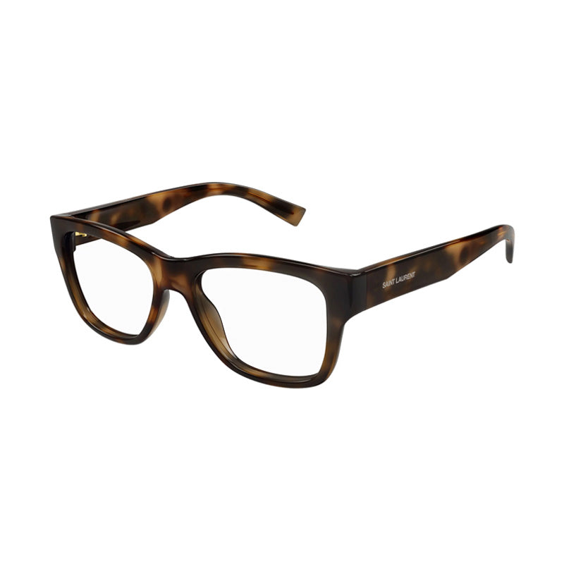 Saint Laurent Eyeglasses Rectangle Full Rim, Havana Frame and Clear Demo Lenses Lens SL677003