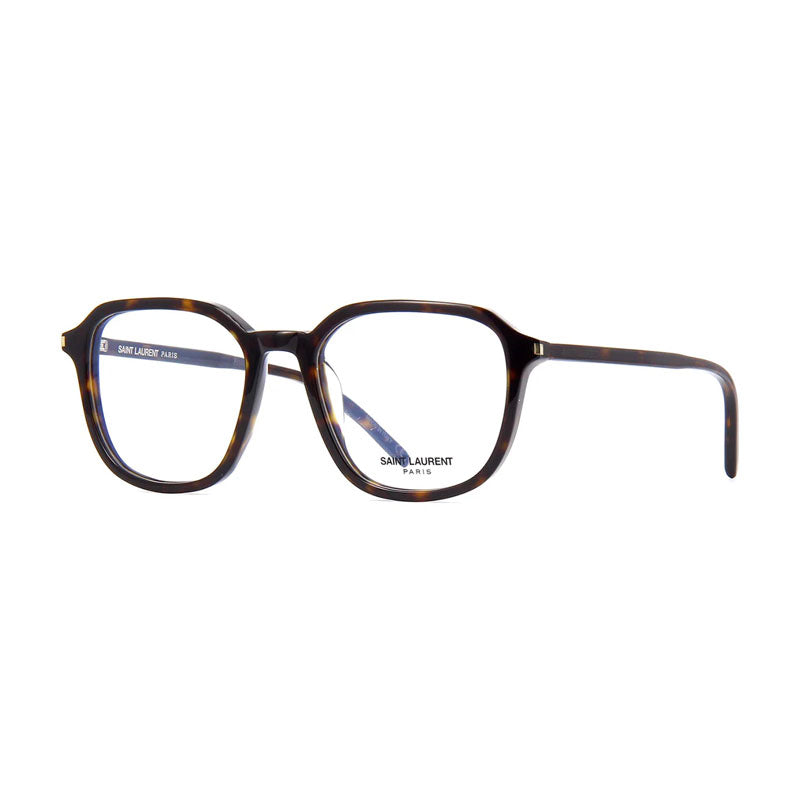 Saint Laurent Eyeglasses Geometric Full Rim, Havana Frame and Clear Demo Lenses Lens SL387002