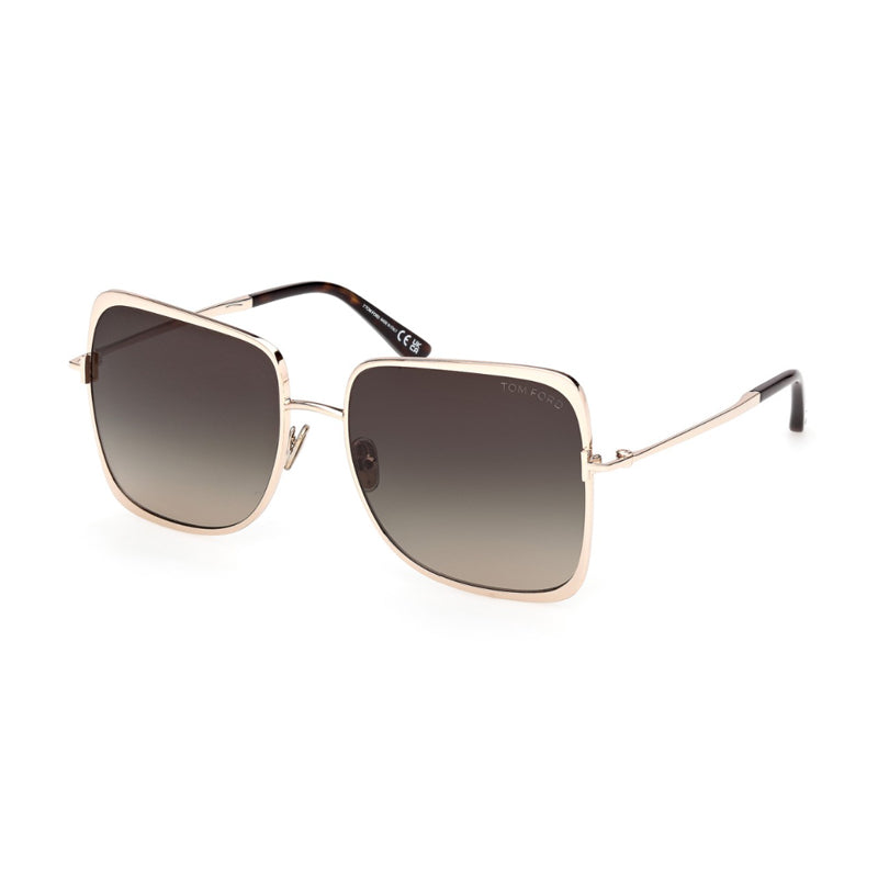 Tom Ford Sunglasses Square Full Rim, Shiny Rose Gold Frame and Smoke Gradient Lens FT131928B