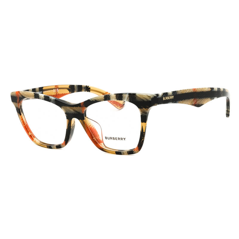Burberry Eyeglasses Cat Eye Full Rim, Check Sand Frame and Clear Demo Lenses Lens BE2416F4146