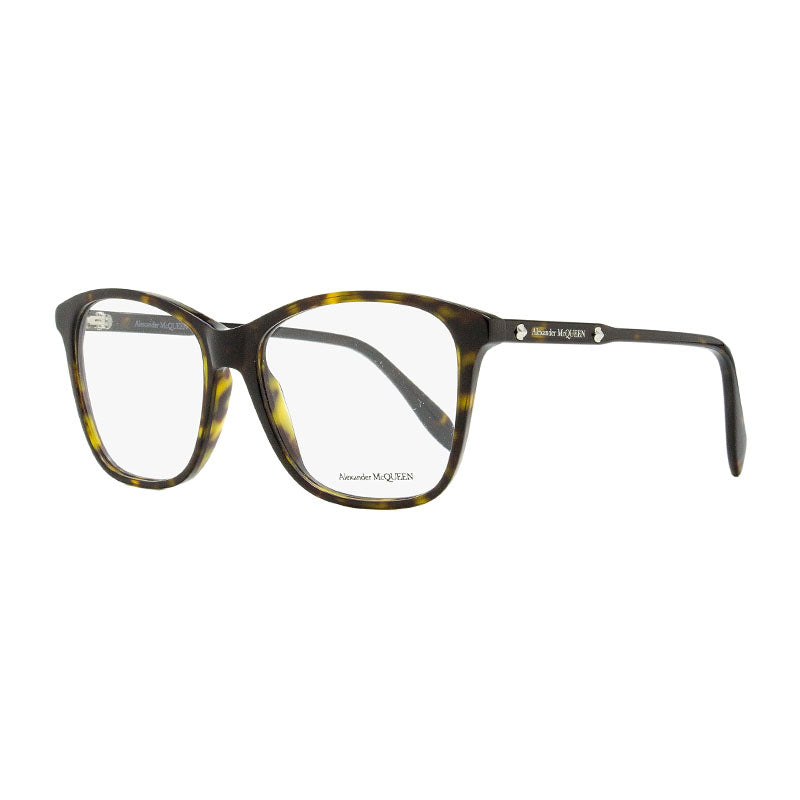 Alexander McQueen Eyeglasses Square Full Rim, Havana Frame and Clear Demo Lenses Lens AM0191O002