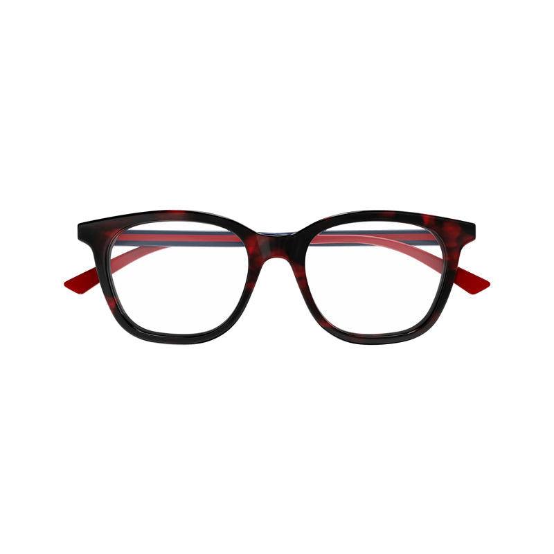 Gucci Eyeglasses Square Full Rim, Red Havana Frame and Clear Demo Lenses Lens GG1864O003