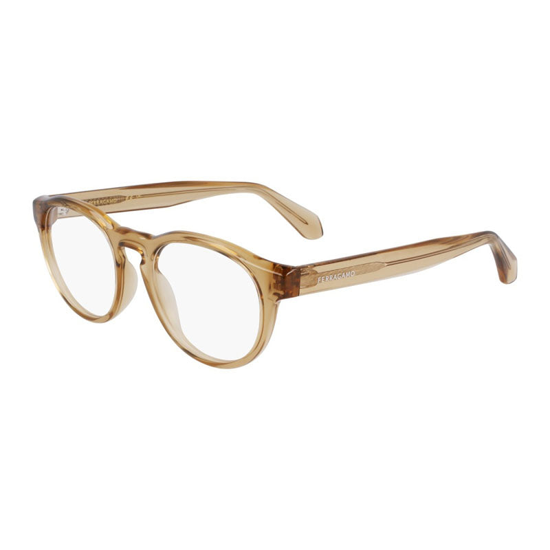 Ferragamo Salvatore Ferragamo Eyeglasses Round Full Rim, Transparent Sand Frame and Clear Demo Lenses Lens SF2987E278