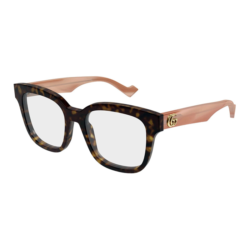 Gucci Eyeglasses Square Full Rim, Dark Havana/Pink Frame and Clear Demo Lens Lens GG0958O014