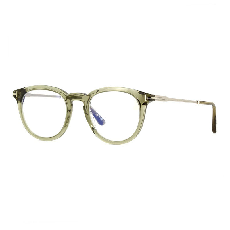 Tom Ford Eyeglasses Round Full Rim, Shiny Dark Green Frame and Clear/Blue-Light Block Lenses Lens FT5905-B096