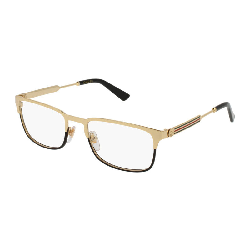 Gucci Eyeglasses Rectangle Full Rim, Gold Frame and Clear Demo Lenses Lens GG0135O001