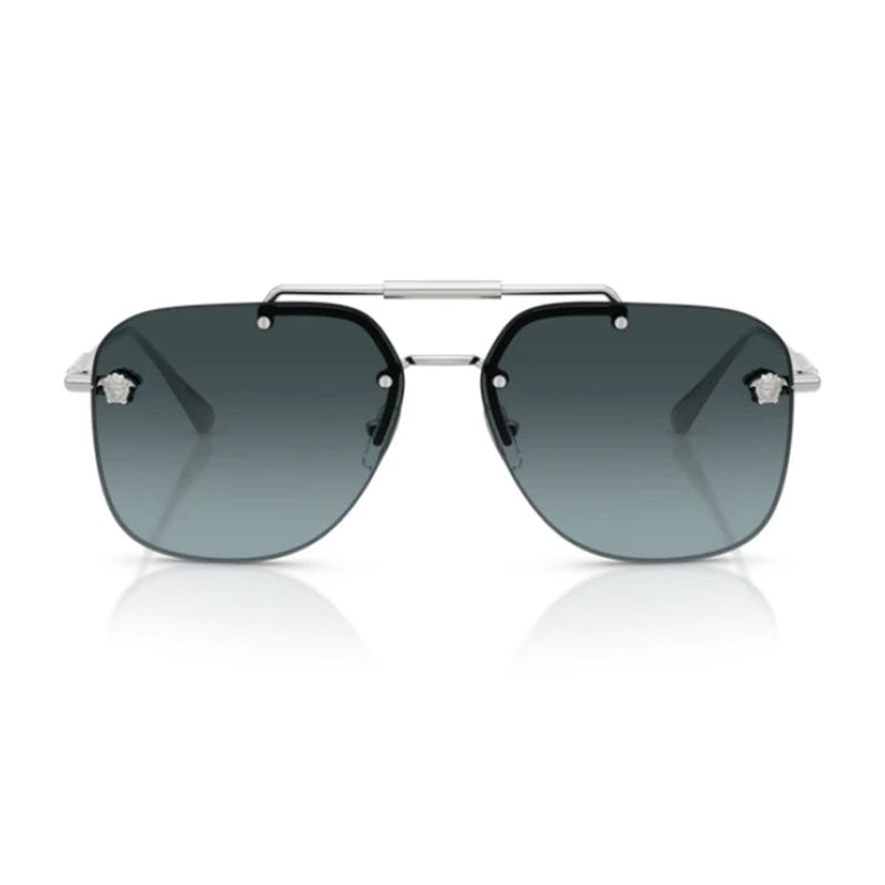 Versace Sunglasses Aviator Rimless, Silver Frame and Blue Gradient Lens VE22961000/V1