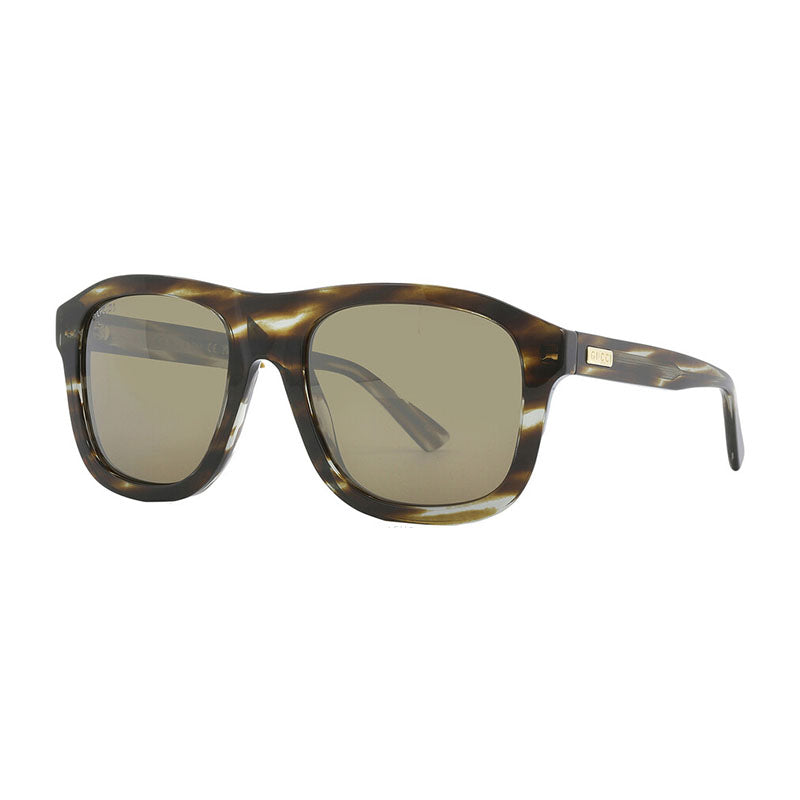 Gucci Sunglasses Aviator Full Rim, Striated Green Havana Frame and Brown with Gunmetal Mirror Lens GG1316S003