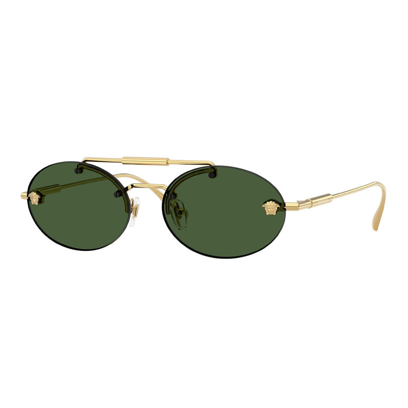 Versace Sunglasses Oval Rimless, Gold Frame and Dark Green Lens VE22951002/71