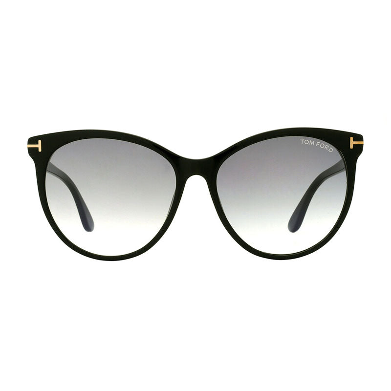 Tom Ford Sunglasses Cat Eye Full Rim, Shiny Black Frame and Smoke Gradient Lens FT078701B