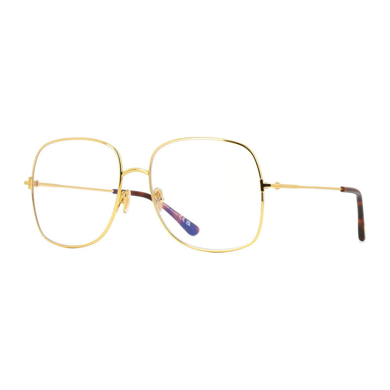 Tom Ford Eyeglasses Square Full Rim, Shiny Deep Gold Frame and Clear Blue Light Block Lens FT6048-B030