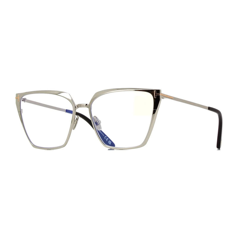 Tom Ford Eyeglasses Square Full Rim, Shiny Palladium Frame and Clear Blue Light Block Lenses Lens FT5945-B016