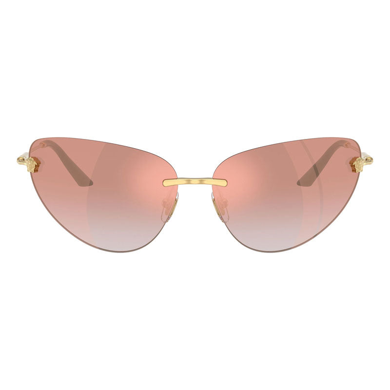Versace Sunglasses Cat Eye Rimless, Gold Frame and Pink Gradient Mirror Lens VE22811002/6F