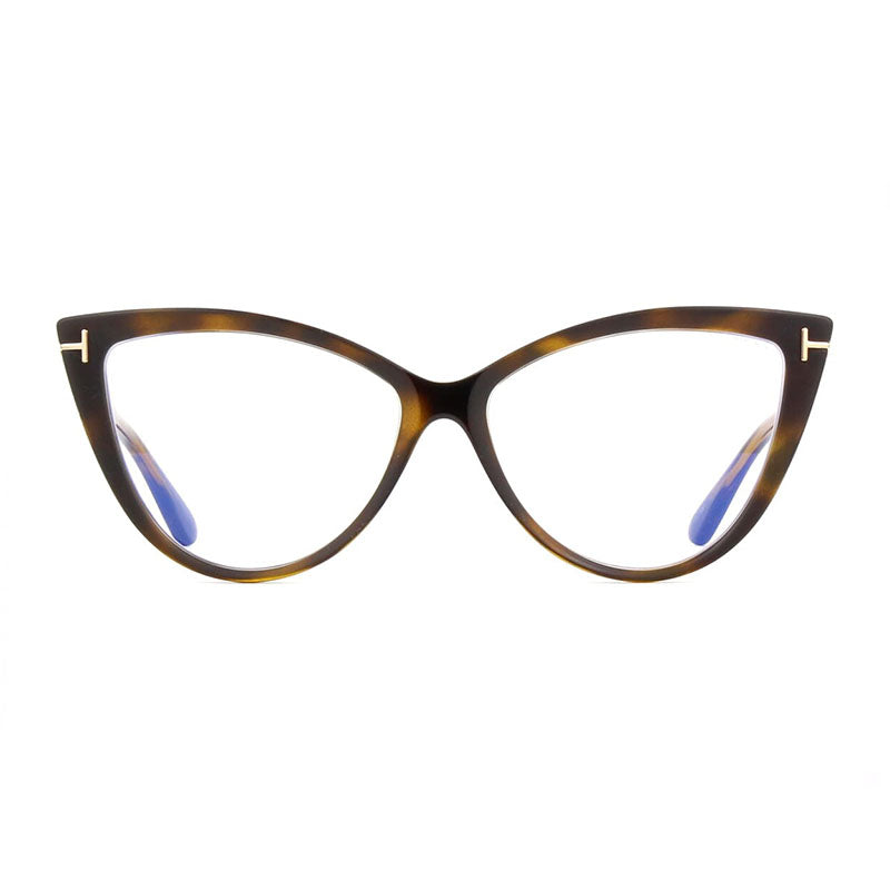 Tom Ford Eyeglasses Cat Eye Full Rim, Dark Havana Frame and Clear Blue Block Lenses Lens FT5843-B052