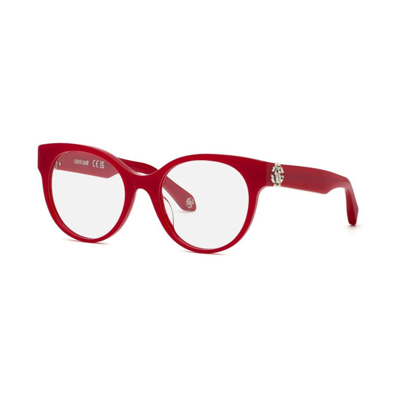 Roberto Cavalli Eyeglasses Round Full Rim, Red Frame and Clear Demo Lenses Lens VRC027M09EZ