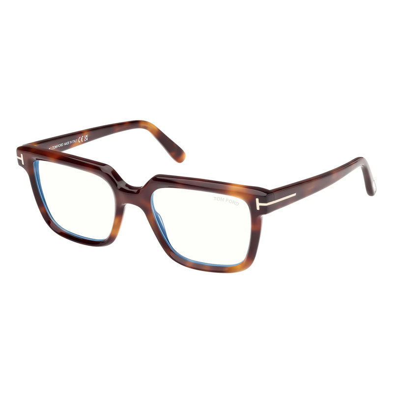 Tom Ford Eyeglasses Square Full Rim, Havana Frame and Clear/Blue-Light Block Lens Lens FT5889-B053