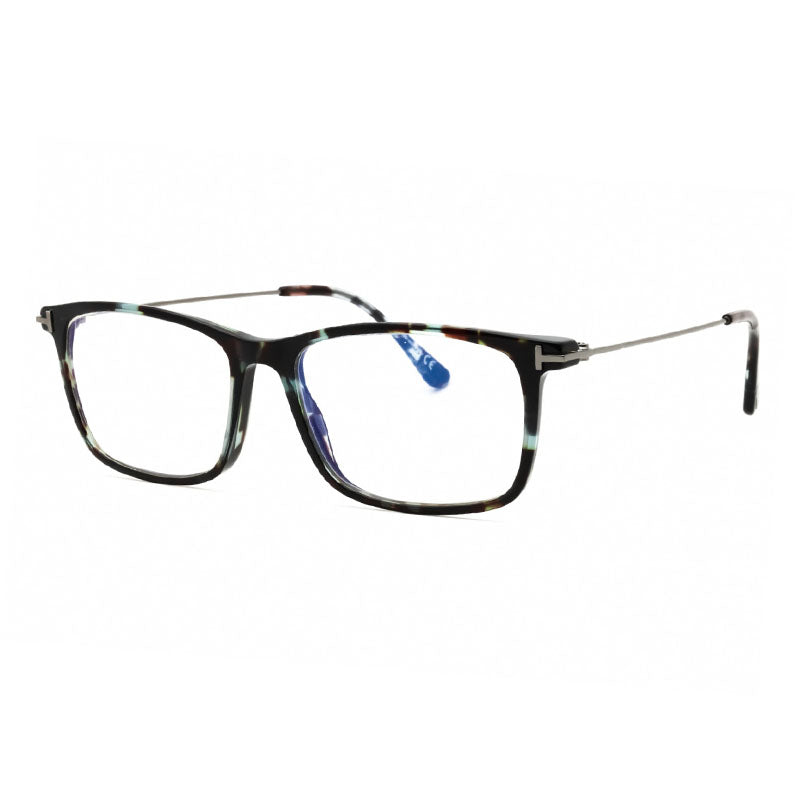 Tom Ford Eyeglasses Square Full Rim, Dark Teal Havana/Dark Ruthenium Frame and Clear Blue Light Block Lens Lens FT5758-B055