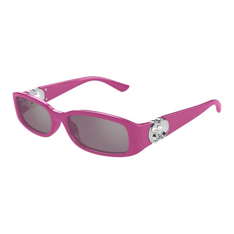 Gucci Sunglasses Rectangle Full Rim, Fuchsia Frame and Pink With Silver Inner Mirror Lens GG1661S004