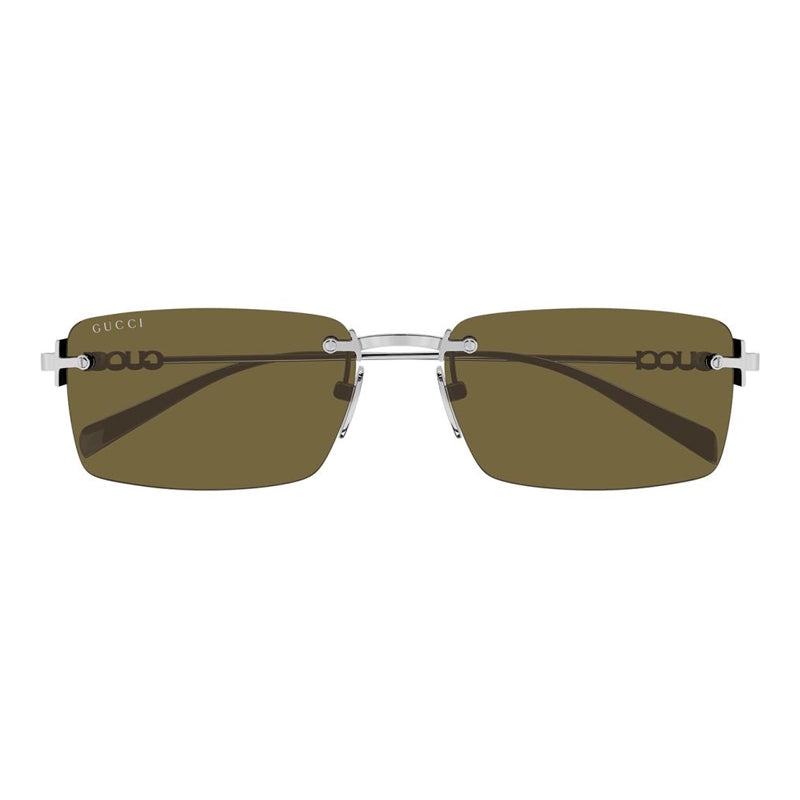 Gucci Eyeglasses Rectangle Rimless, Silver Frame and Green Lens GG1941S002