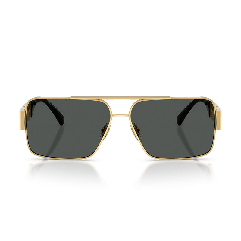 Versace Sunglasses Rectangle Full Rim, Gold Frame and Dark Grey Lens VE22901002/87