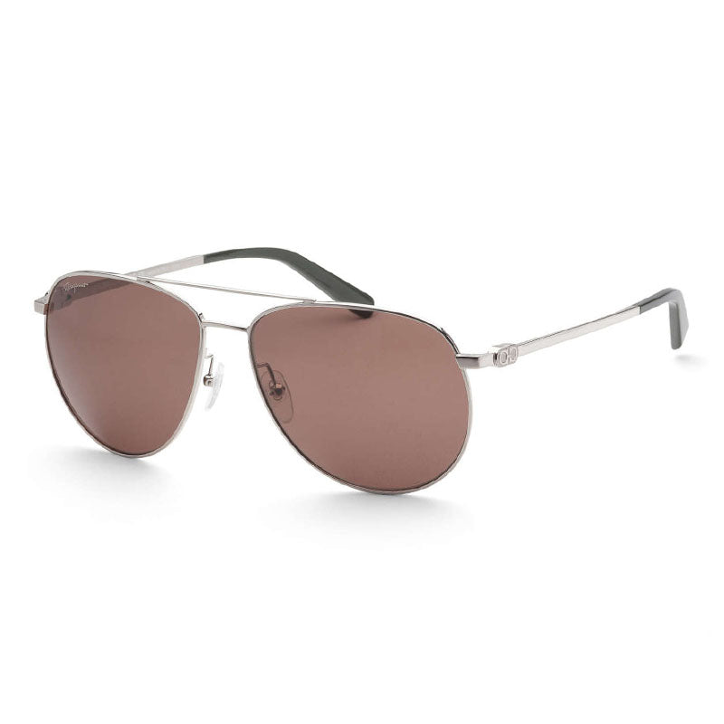 Ferragamo Salvatore Ferragamo Sunglasses Aviator Full Rim, Silver Frame and Brown Polarized Lens SF157S045