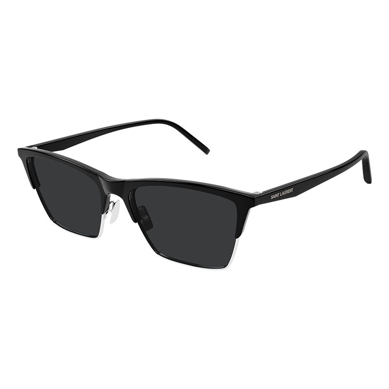 Saint Laurent Sunglasses Square Full Rim, Shiny Black/Silver Frame and Dark Grey Lens SL767002