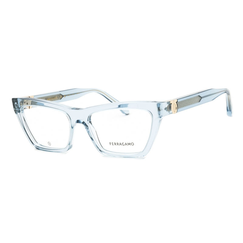 Ferragamo Salvatore Ferragamo Eyeglasses Cat Eye Full Rim, Transparent Azure Frame and Clear Demo Lenses Lens SF3021450