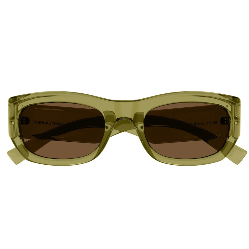 Saint Laurent Sunglasses Rectangle Full Rim, Transparent Acid Green Frame and Brown Lens SL713004