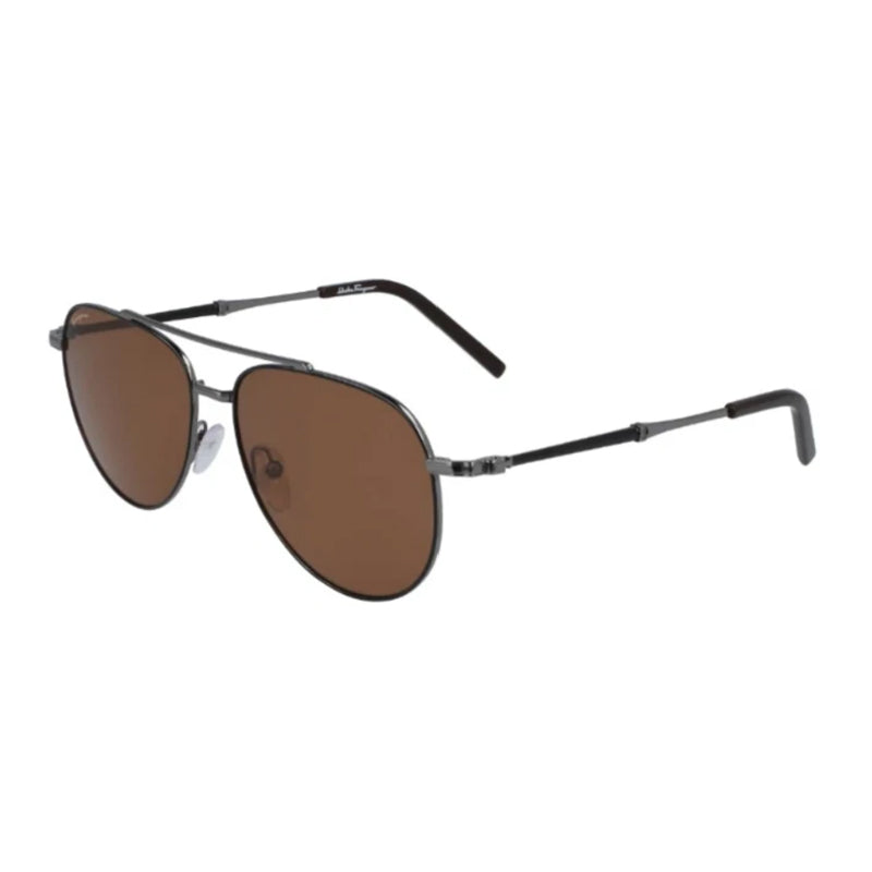 Ferragamo Salvatore Ferragamo Sunglasses Aviator Full Rim, Black Dark Ruthenium Frame and Brown Lens SF226S021