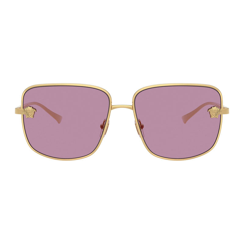 Versace Sunglasses Square Full Rim, Gold Frame and Dark Violet Silver Mirror Lens VE22821002/AK