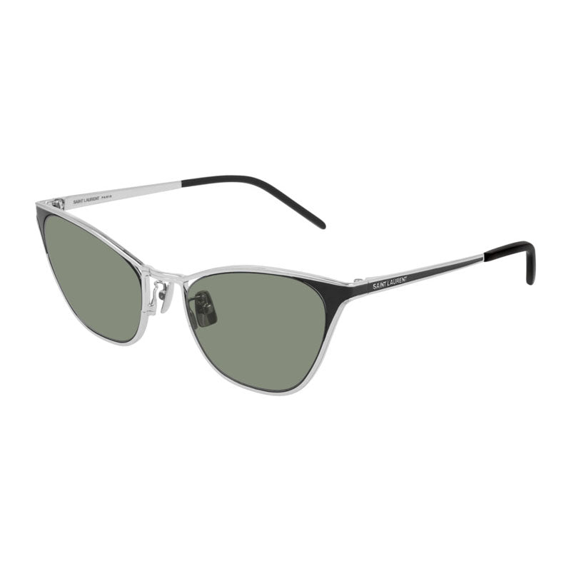 Saint Laurent Sunglasses Cat Eye Full Rim, Silver Frame and Green Lens SL409003
