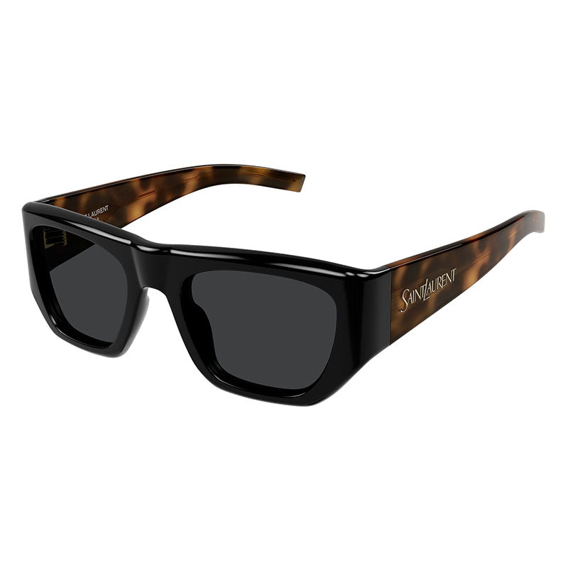 Saint Laurent Sunglasses Square Full Rim, Black/Havana Frame and Dark Grey Lens SL740004