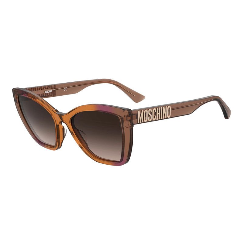 Moschino Sunglasses Cat Eye Full Rim, Shiny Brown to Orange Gradient Frame and Grey Fuchsia Gradient Lens MOS155/S012JFF