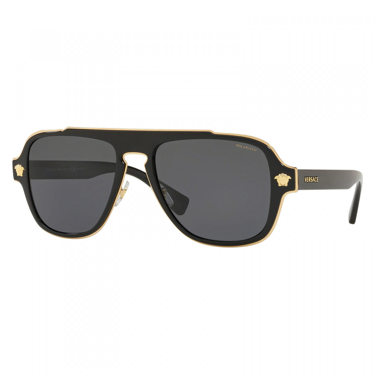 Versace Sunglasses Aviator Full Rim, Black Frame and Dark Grey Polarized Lens VE2199100281