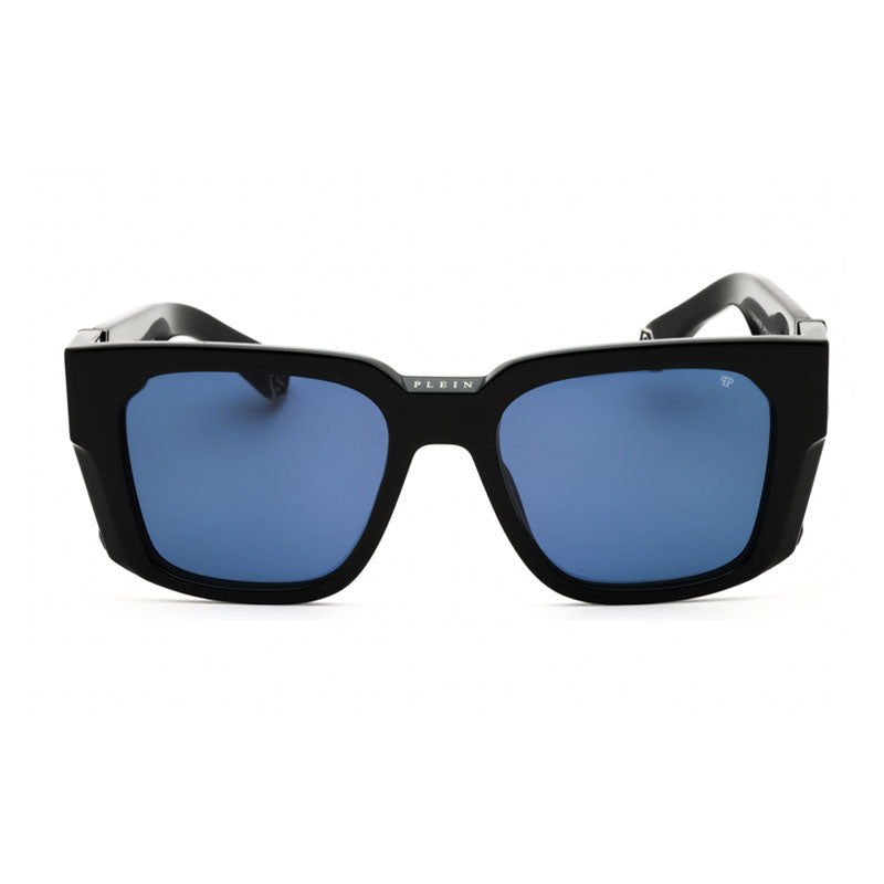 Philipp Plein Sunglasses Square Full Rim, Shiny Black Frame and Blue Lens SPP130M700Y