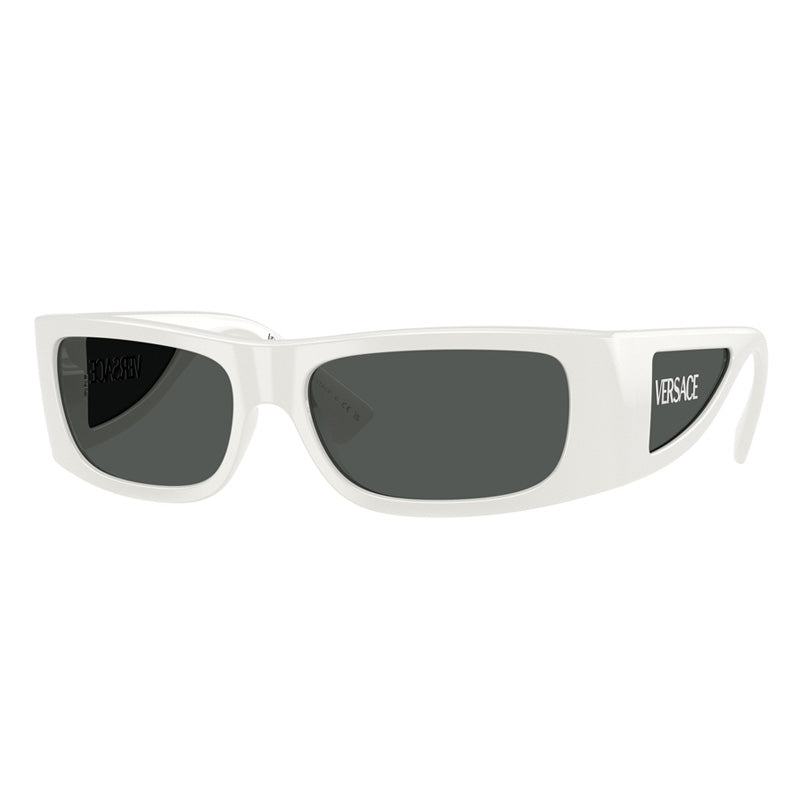 Versace Sunglasses Rectangle Full Rim, White Frame and Dark Grey Lens VE4482314/87