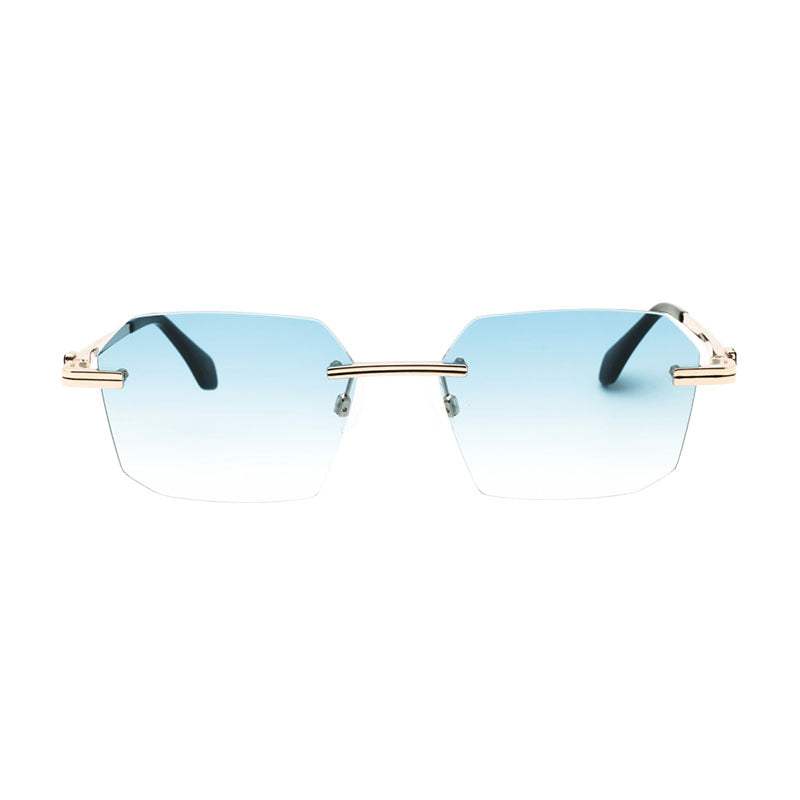 Palm Angels Sunglasses Geometric Rimless, Gold Frame and Blue Gradient Lens PERI10GQUARTZ7644