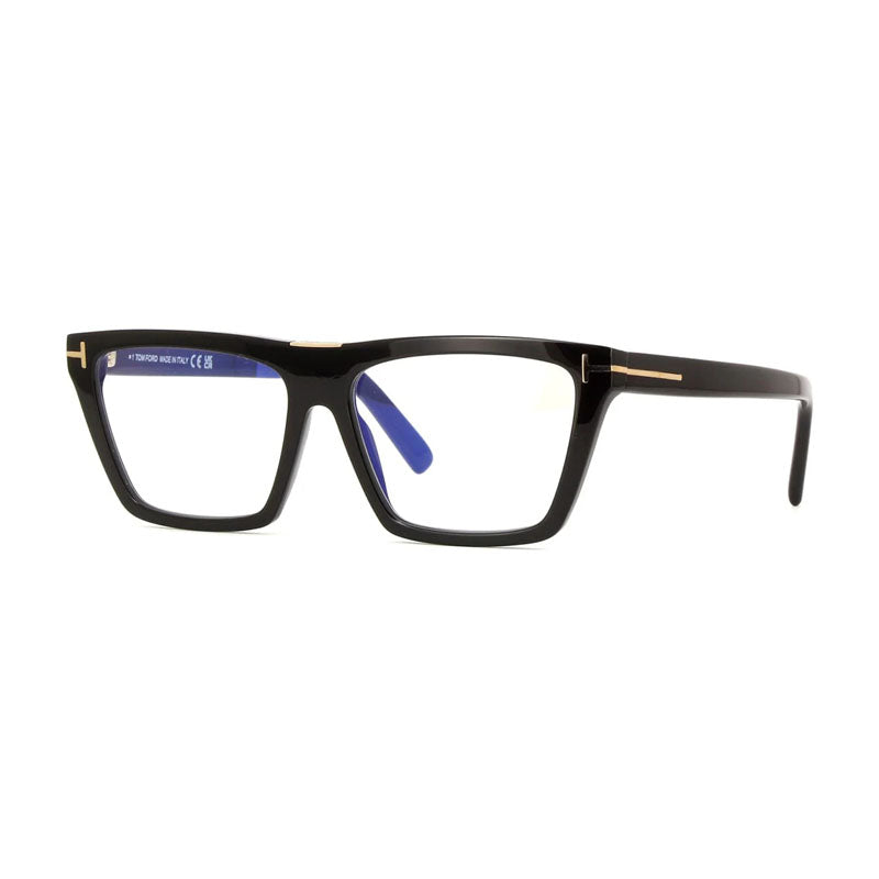 Tom Ford Eyeglasses Square Full Rim, Shiny Black Frame and Clear Blue Light Block Lenses Lens FT5912-B001