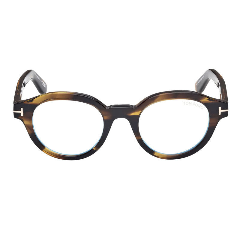 Tom Ford Eyeglasses Round Full Rim, Coloured Havana Frame and Clear/Blue-Light Block Lenses Lens FT6037-B055