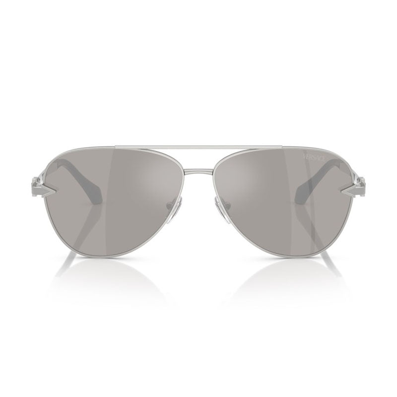 Versace Sunglasses Aviator Full Rim, Silver Frame and Light Grey Mirror Silver Lens VE228310006G