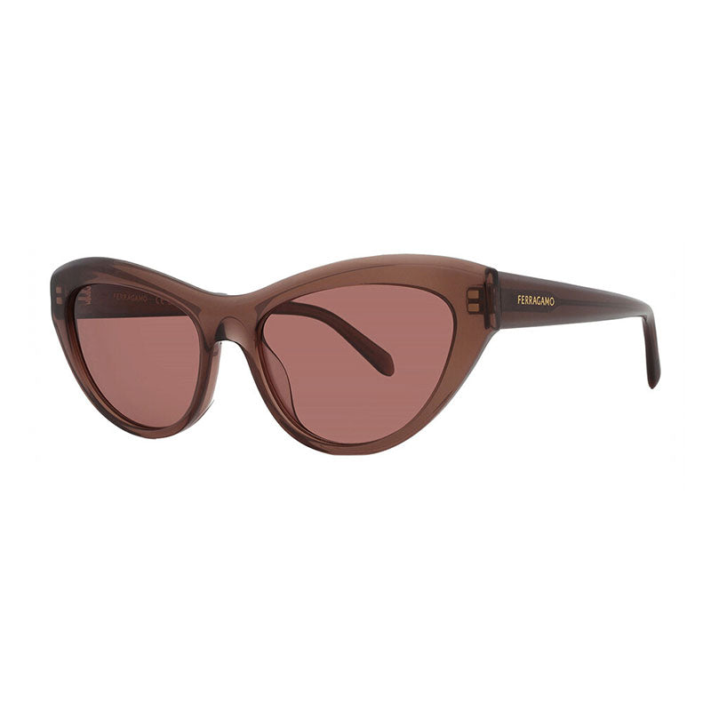Ferragamo Salvatore Ferragamo Sunglasses Cat Eye Full Rim, Transparent Brown Frame and Brown Lens SF1103S232