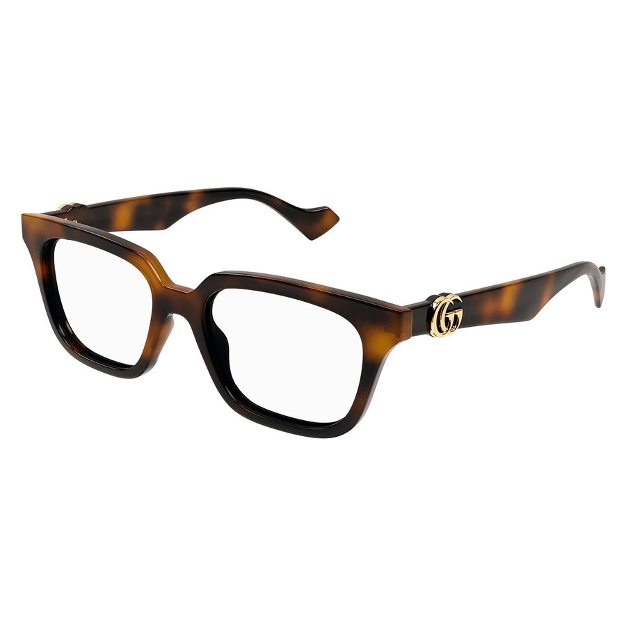 Gucci Eyeglasses Square Full Rim, Havana Frame and Clear Demo Lenses Lens GG1536O006
