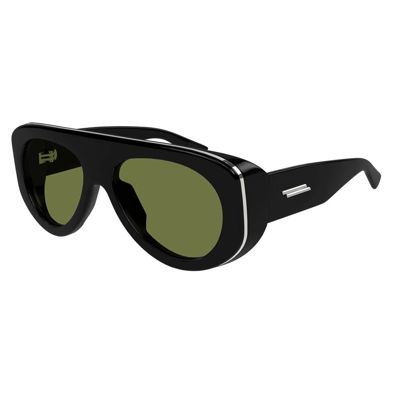 Bottega Veneta Sunglasses Geometric Full Rim, Shiny Black Frame and Green Lens BV1362S006