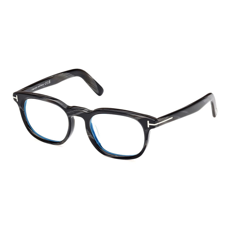 Tom Ford Eyeglasses Square Full Rim, Black Horn Frame and Clear Blue Light Block Lens FT5930-D-B063