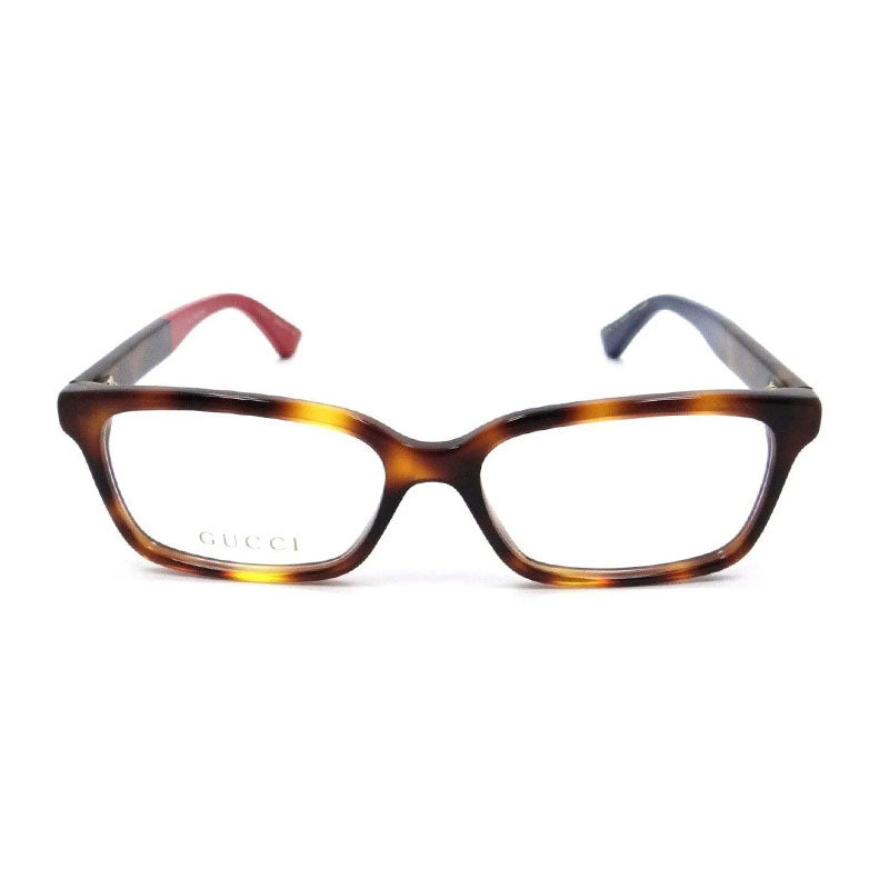 Gucci Eyeglasses Rectangle Full Rim, Havana Frame and Clear Demo Lenses Lens GG0168O004