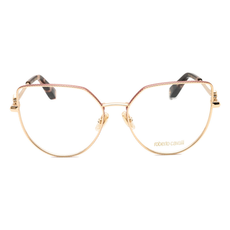 Roberto Cavalli Eyeglasses Cat Eye Full Rim, Shiny Rose Gold Frame and Clear Demo Lenses Lens VRC0480323