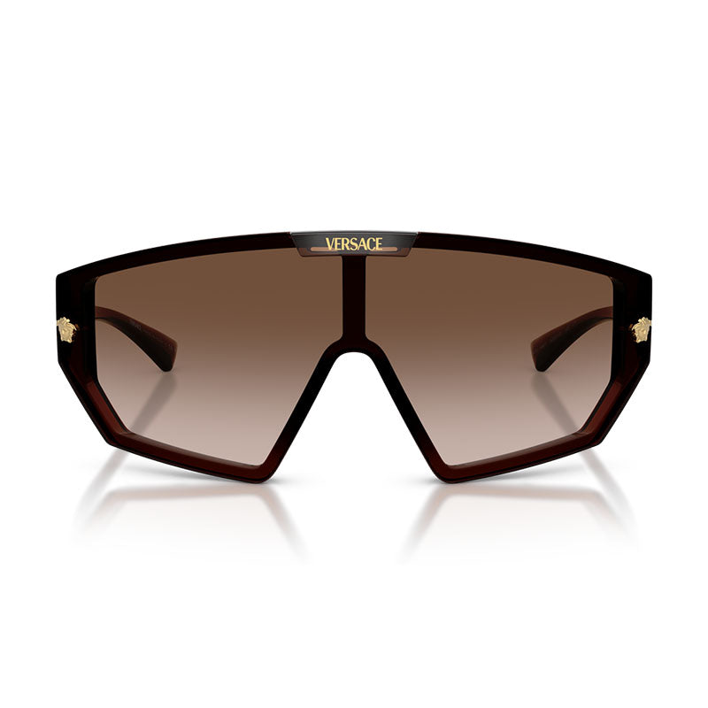 Versace Sunglasses Shield Full Rim, Transparent Brown Frame and Brown Gradient with Grey Clip-On Lens VE4461533213