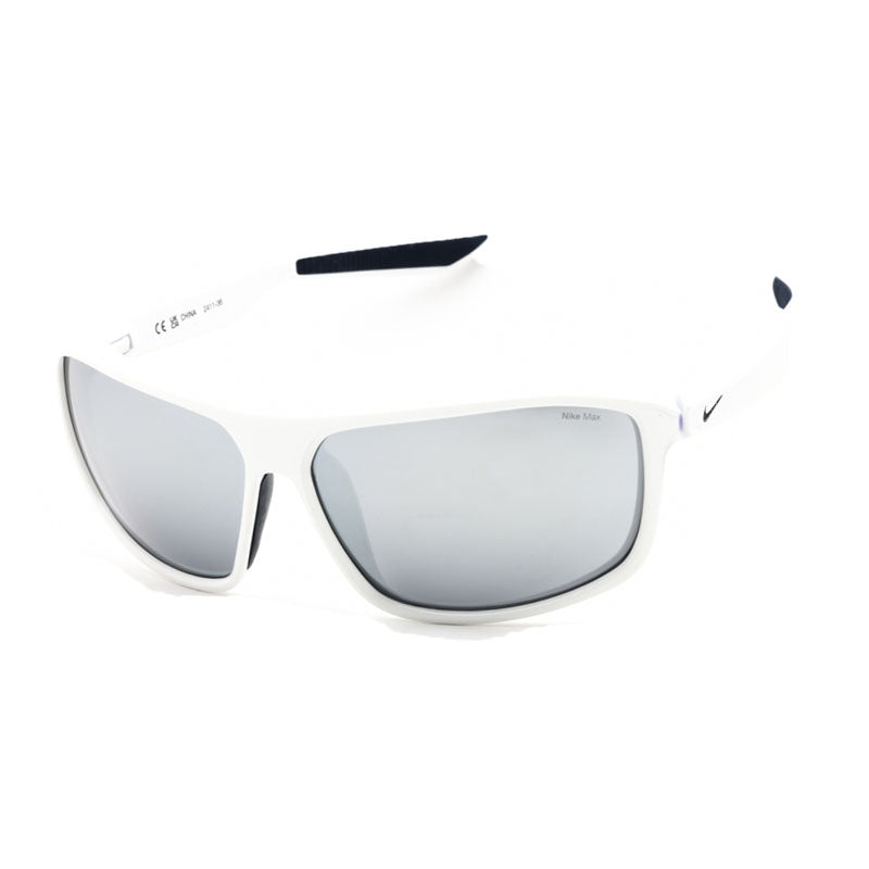 Nike Sunglasses Rectangle Full Rim, White Frame and Chrome Mirror Lens NIKEPREMIERSTRIDEIB3286X100