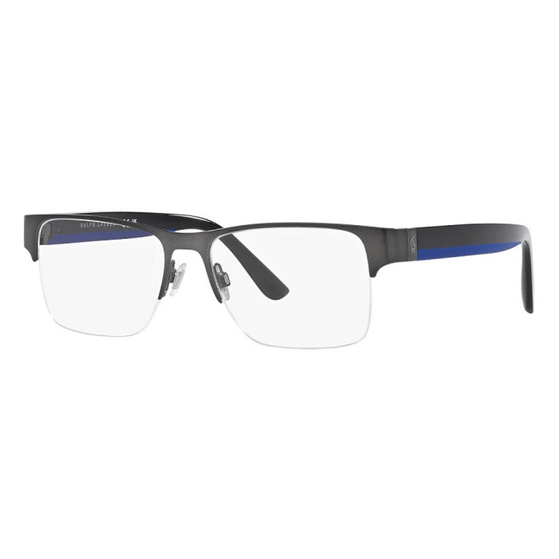 Polo Ralph Lauren Eyeglasses Rectangle Semi Rim, Semi Shiny Dark Gunmetal Frame and Clear Demo Lenses Lens PH12209307